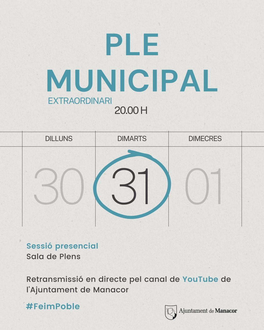 Ple municipal extraordinari 31 de març de 2026