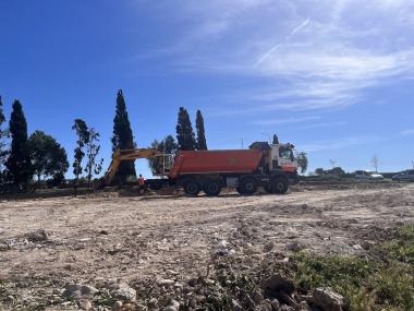Obres de reforma de l'exterior de la Torre dels Enagistes. 