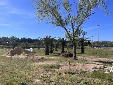 Obres de reforma de l'exterior de la Torre dels Enagistes. 