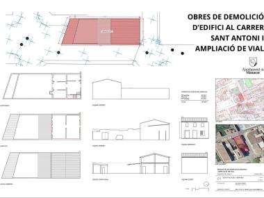 Plànol obres de demolició d’edifici al carrer Sant Antoni i ampliació de vial