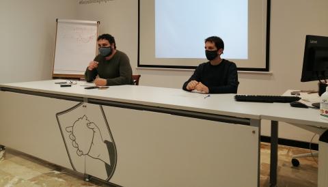 Sebastià Llodrà i Antoni Pascual durant la roda de premsa aquest dimarts. 